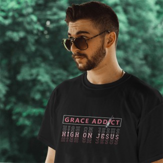 Grace Addict (High on Jesus) | Men's Black Cotton T-Shirt